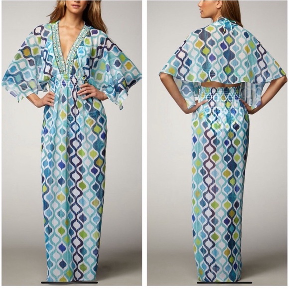 Trina Turk Ogee Maxi Dress Swim Cover‎ Kasbah Caftan XS Lightweight Resort - Picture 1 of 12